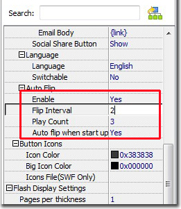 page flipping book - define the auto flip settings