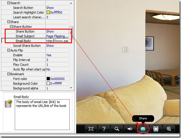 Show the Share button and do some settings for it