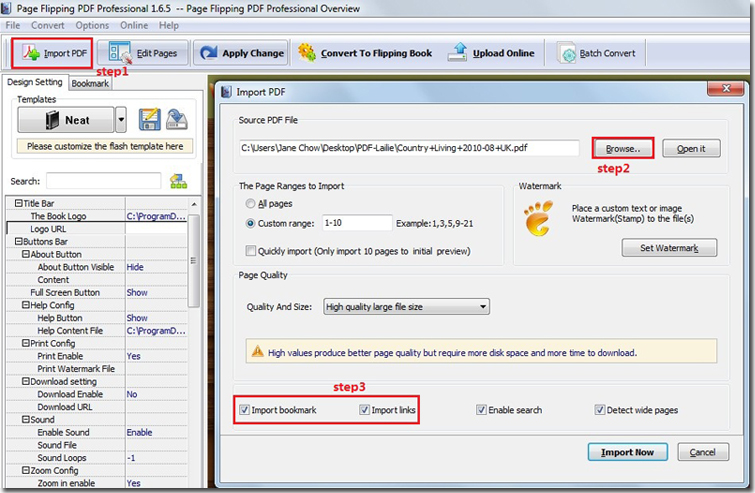 Import PDF with original bookmark and links