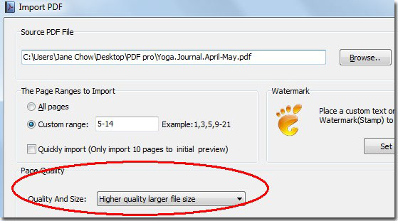 choose “Higher quality and larger file size” as the Quality And Size